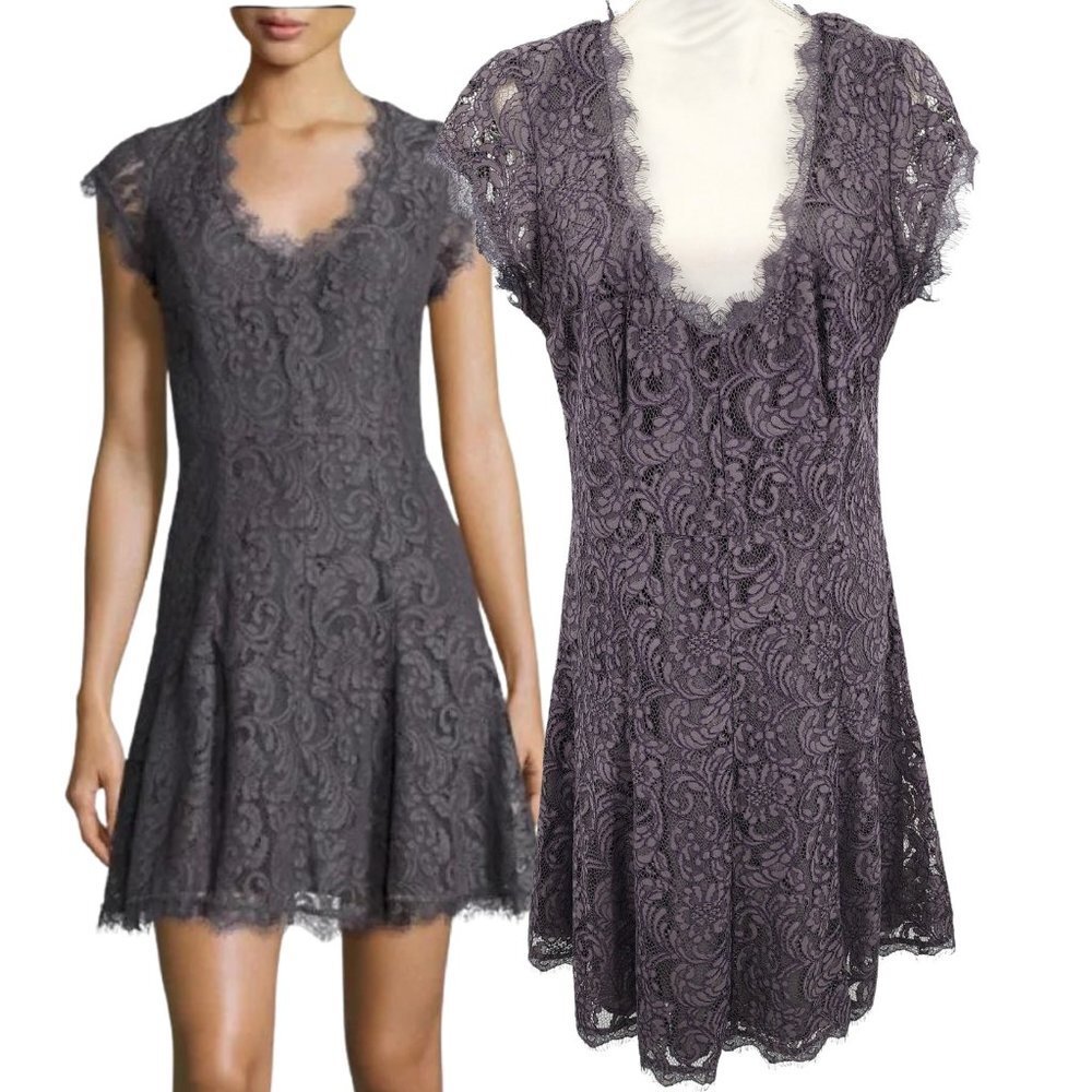 JOIE Eshe Steel Gray Lace Fit & Flare Skater Mini Dress Size 12